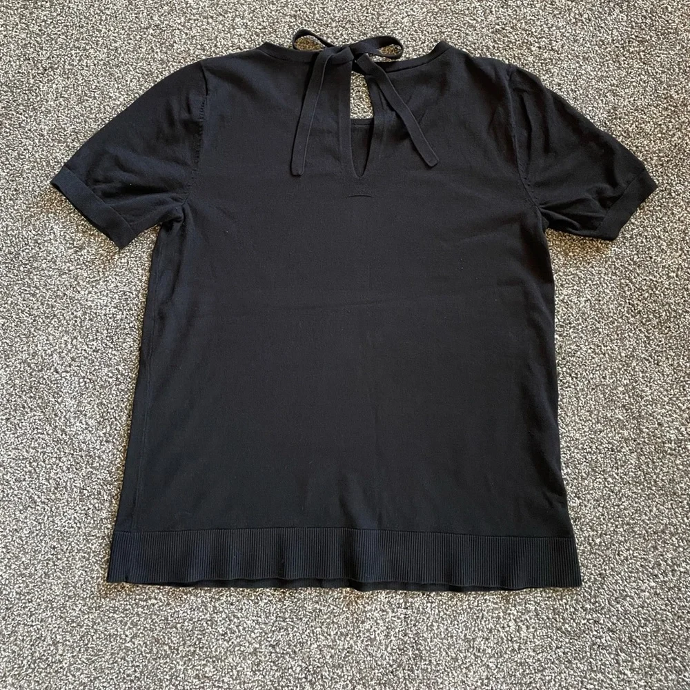 LOFT Short Sleeved Knit Top with Cute Collar Tie Detail - Picture 2 of 5
